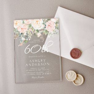 Blush & Ivory Floral Womans 60th Birthday Party Acrylic Invitations