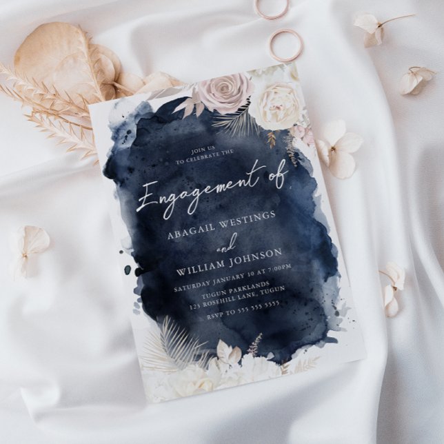 Blush & Ivory, Navy Watercolor Engagement Party Invitation (Creator Uploaded)