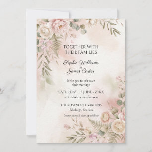 Blush Ivory Peony Greenery Wedding Invitation