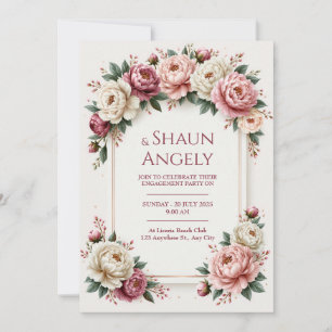 Blush Ivory Peony Rose Gold Frame Wedding Invitation