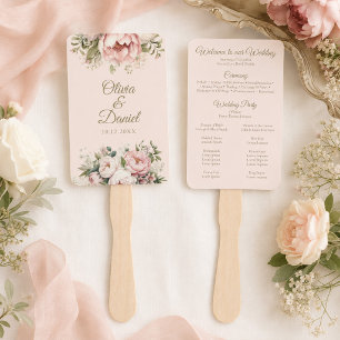 Blush & Ivory Peony Wedding Program Fan