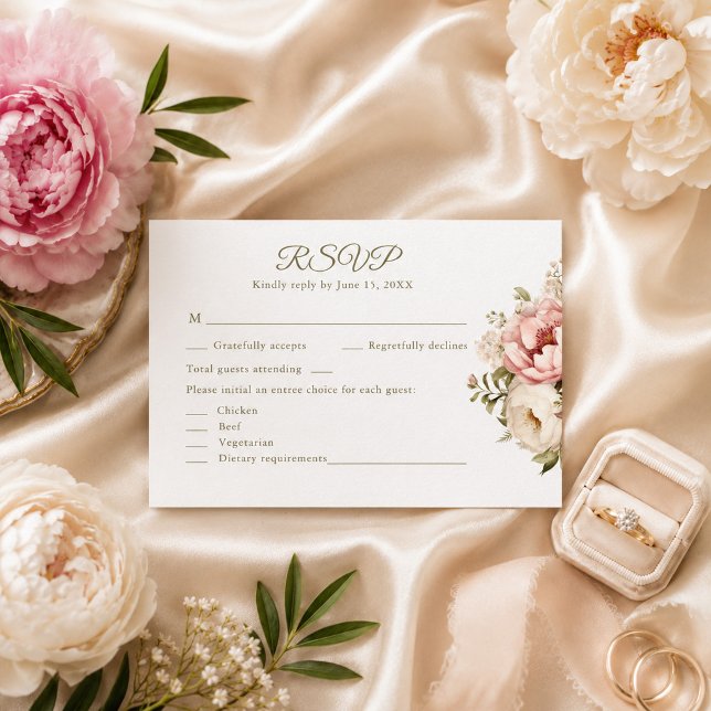 Blush & Ivory Peony Wedding RSVP Card (Blush & Ivory Peony Wedding RSVP Card)