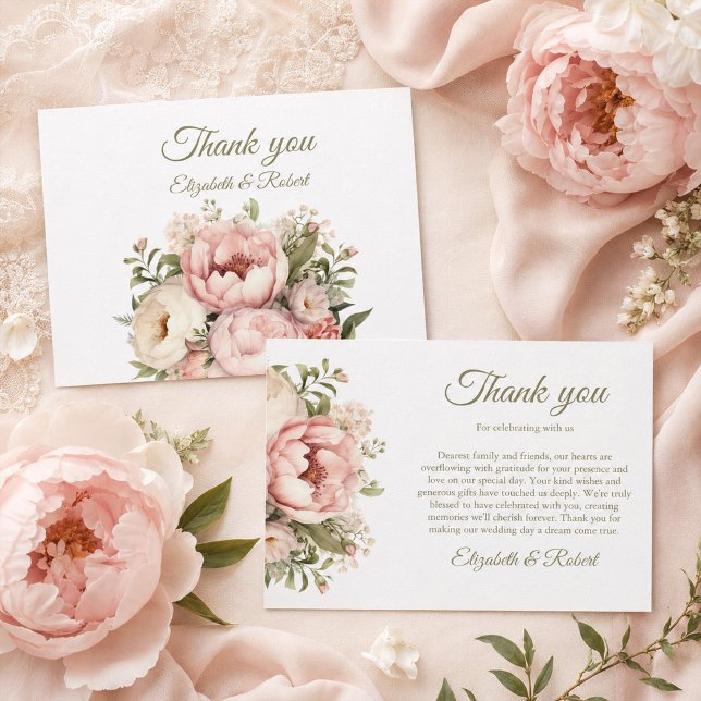 Blush & Ivory Peony Wedding Thank You Card (Blush & Ivory Peony Wedding Thank You Card)