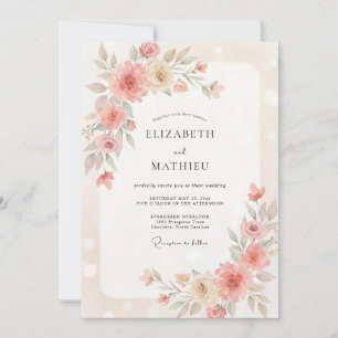 Blush Ivory Ranunculus Eucalyptus Wedding Invitation