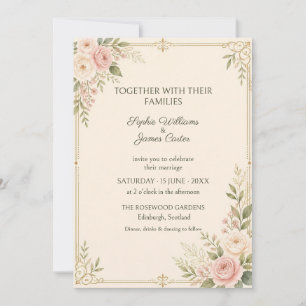 Blush Ivory Rose Gold Botanical Wedding Invitation