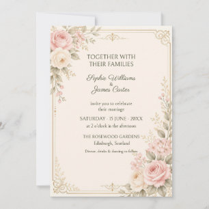 Blush Ivory Rose Gold Ornate Wedding Invitation