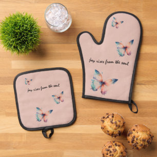 Blush Joy Rises from the Soul Butterfly  Oven Mitt & Pot Holder Set