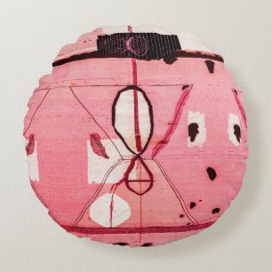 Blush Kilim: Pink Moroccan Heritage Art Round Cushion