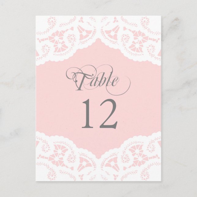 Blush Lace Doily Wedding Table Number Table Cards (Front)