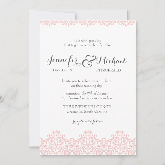 Blush Lace Elegant Wedding Invitation (Front)