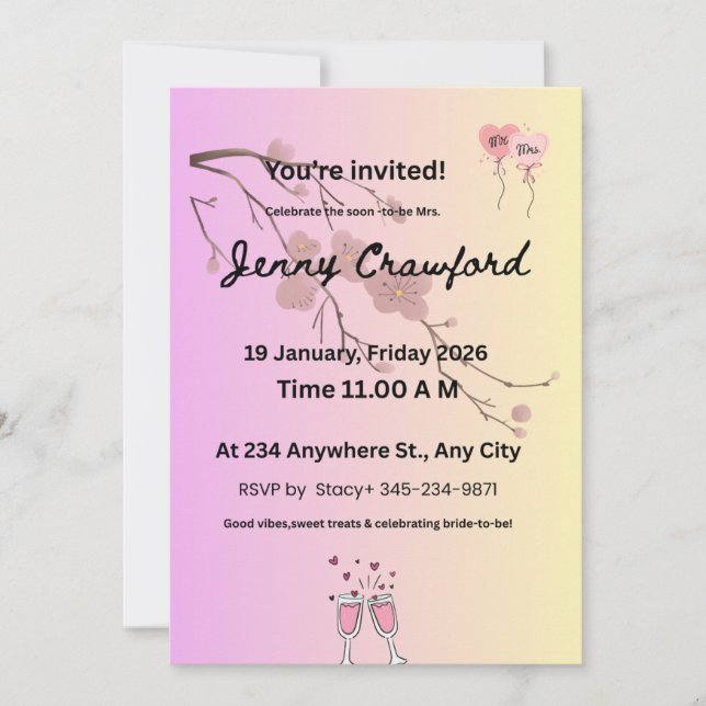 Blush & Lavender Bridal Shower Invitation | Cherry (Front)