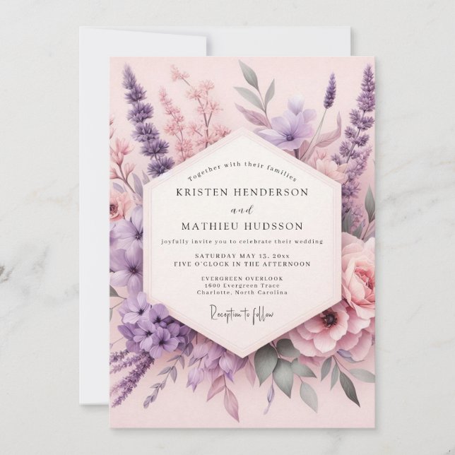 Blush Lavender Floral Meadow Wedding Invitation (Front)