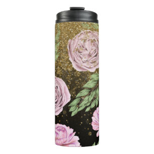*~* Blush Lavender PEONY Gold Glitter Floral  Thermal Tumbler