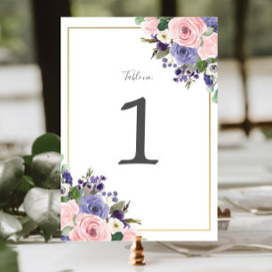 Blush Lavender Purple Floral Greenery Wedding Table Number