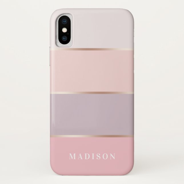 Blush & Lavender Rose Gold Wide Stripes Case-Mate iPhone Case (Back)