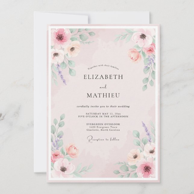 Blush Lavender Wildflower Wedding Invitation (Front)
