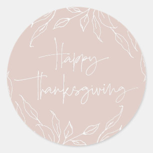 Blush Leaf Motif Happy Thanksgiving Classic Round Sticker