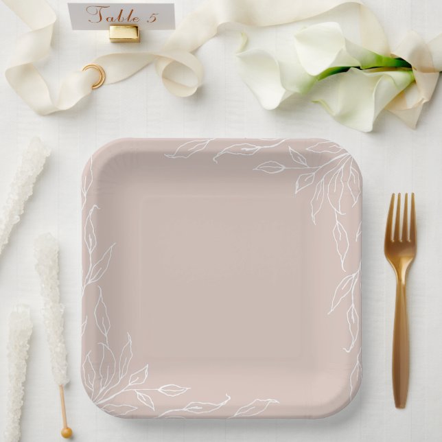 Blush Leaf Motif Thanksgiving Party Paper Plate (Wedding)