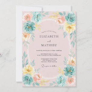 Blush Lemon Peony Wedding Invitation