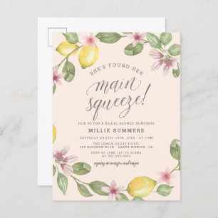 Blush   Lemon Wreath Main Squeeze Bridal Shower Invitation Postcard