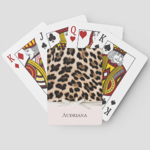 Blush Leopard White Bow Playing Cards