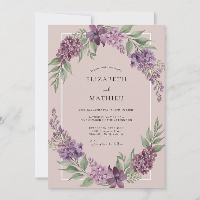Blush Lilac Blossom Wedding Invitation (Front)