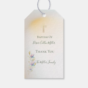 Blush & Lilac Floral ,Gold Cross Baptism gift tags