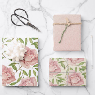 Blush Lilac Watercolor Roses Wrapping Paper Sheet