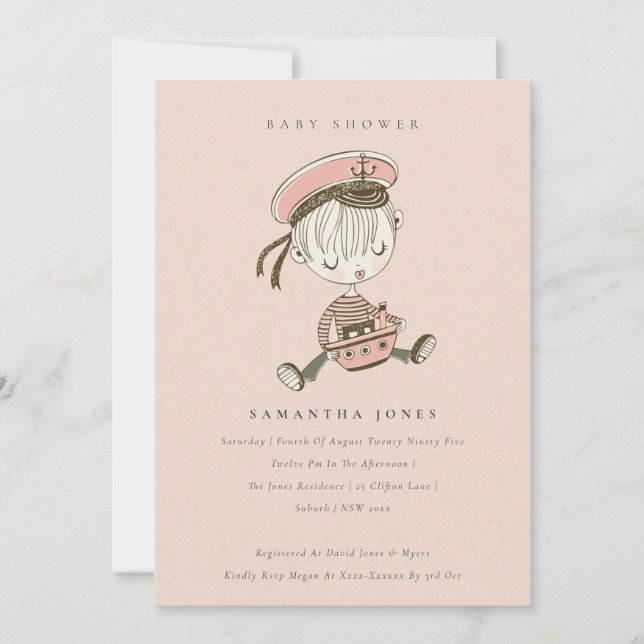 Blush Little Sailor Nautical Baby Shower Invite (Front)