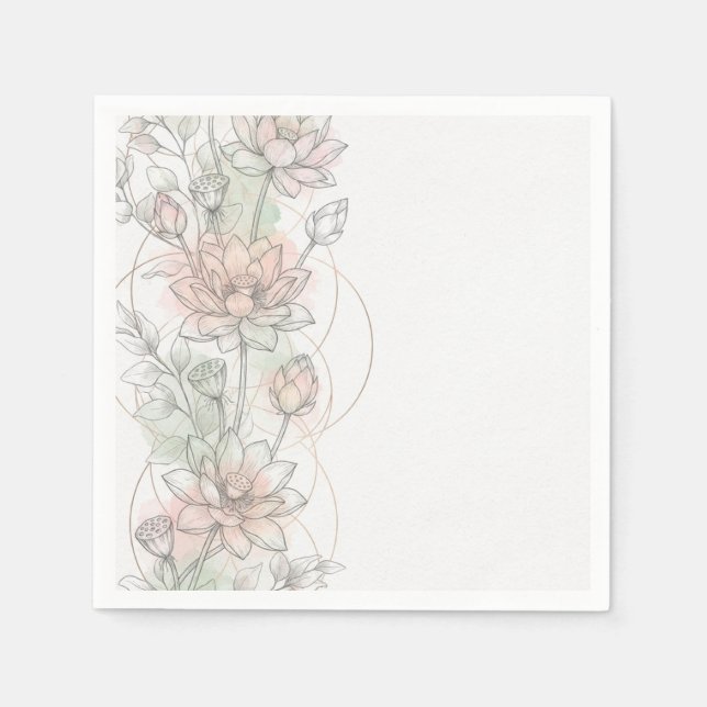 Blush Lotus Botanical Wedding Napkins (Front)