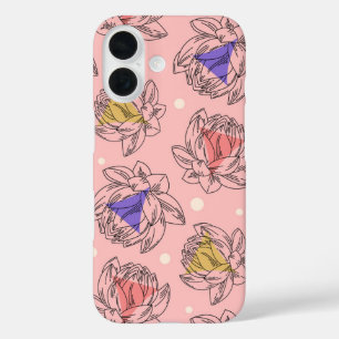 Blush Lotus Soft Pink Floral Line Art iPhone 16 Case