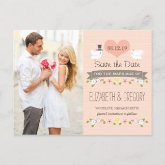 BLUSH LOVE BIRDS DOVE SAVE THE DATE ANNOUNCEMENT POSTCARD