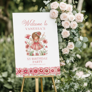 Blush Magical Fairy Flowers 3rd Birthday Welcome  Poster