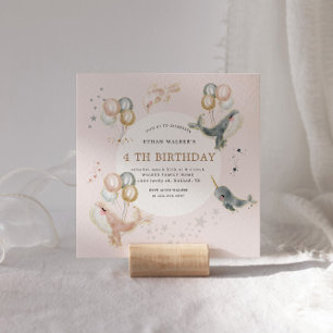 Blush Magical Whales Balloons Birthday Invitation