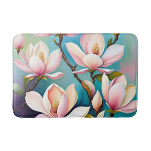 Blush magnolia flowers bath mat