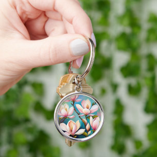 Blush magnolia flowers key ring