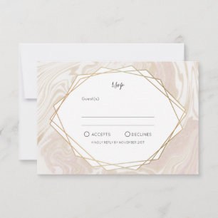 Blush Marble Faux Gold Geometric Frame RSVP Card