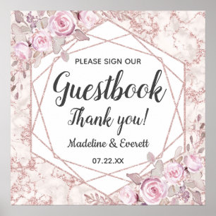 Blush Marble Floral Sign Our Guestbook Table Sign