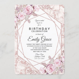 Blush Marble Geometric Birthday Party Invitation