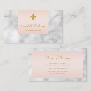 Blush Marble Gold Fleur De Lis Business Card