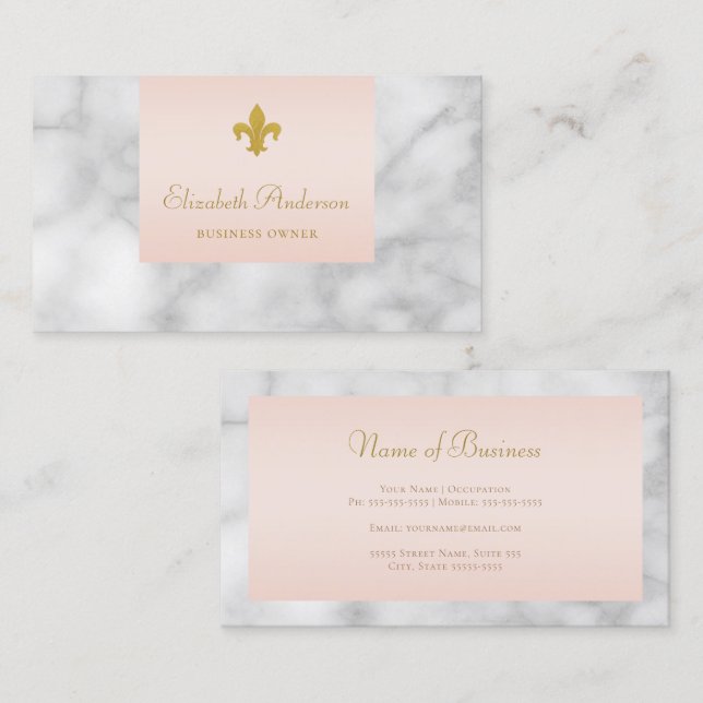 Blush Marble Gold Fleur De Lis Business Card (Front/Back)
