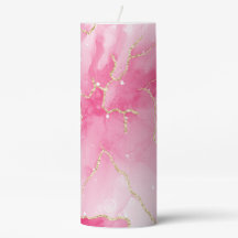 Blush Marble & Gold Vein Pillar Candle design 