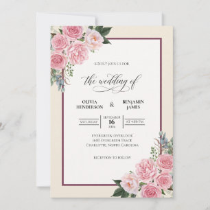 Blush Maroon Rose Wedding Invitation