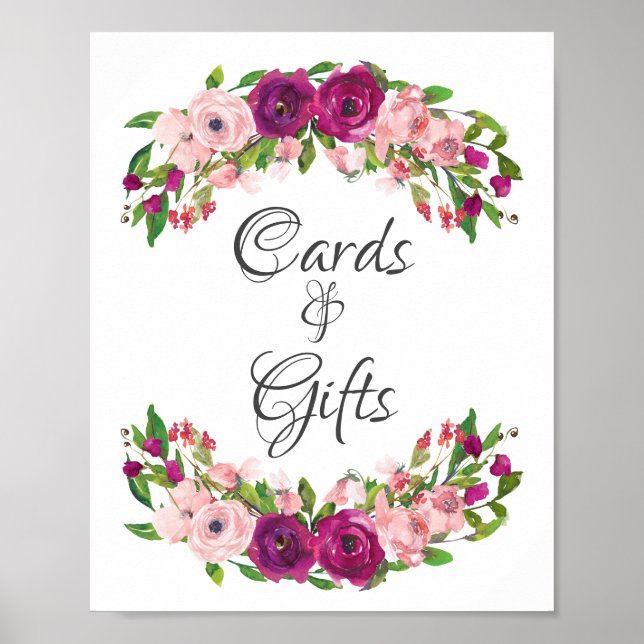 Blush & Marsala Floral Bridal Shower Cards & Gifts Poster (Front)