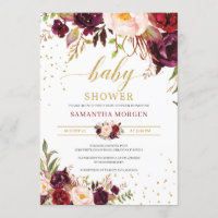 Blush marsala pink floral gold boho baby shower