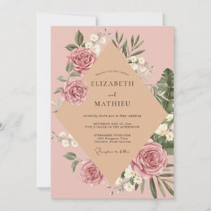 Blush Mauve Painted Petal Wedding Invitation