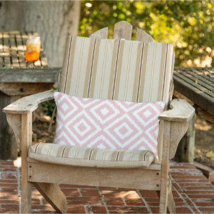 Blush Mauve White Ikat Square Mosaic Pattern Lumbar Cushion