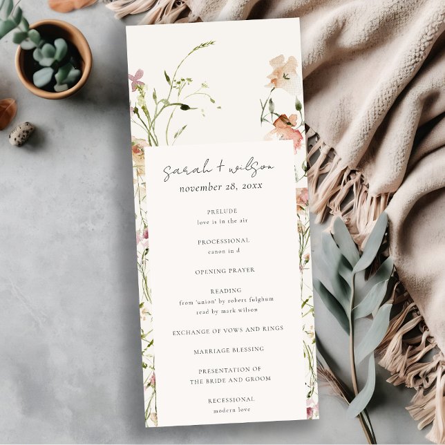 Blush Meadow Watercolor Floral Wedding Program Invitation (Creator Uploaded)