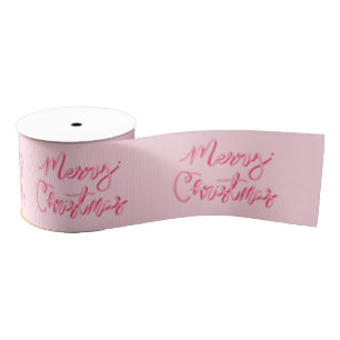 Blush Merry Christmas Script Grosgrain Ribbon