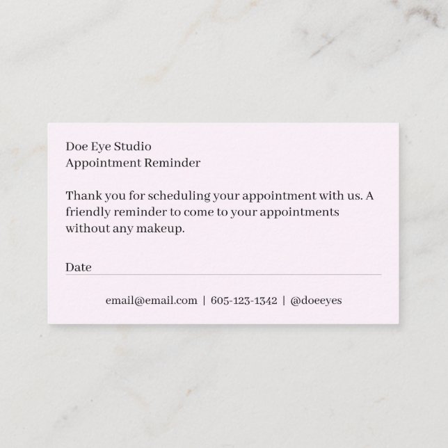 Blush Minimal Modern Business Appointment Reminder Business Card (Back)